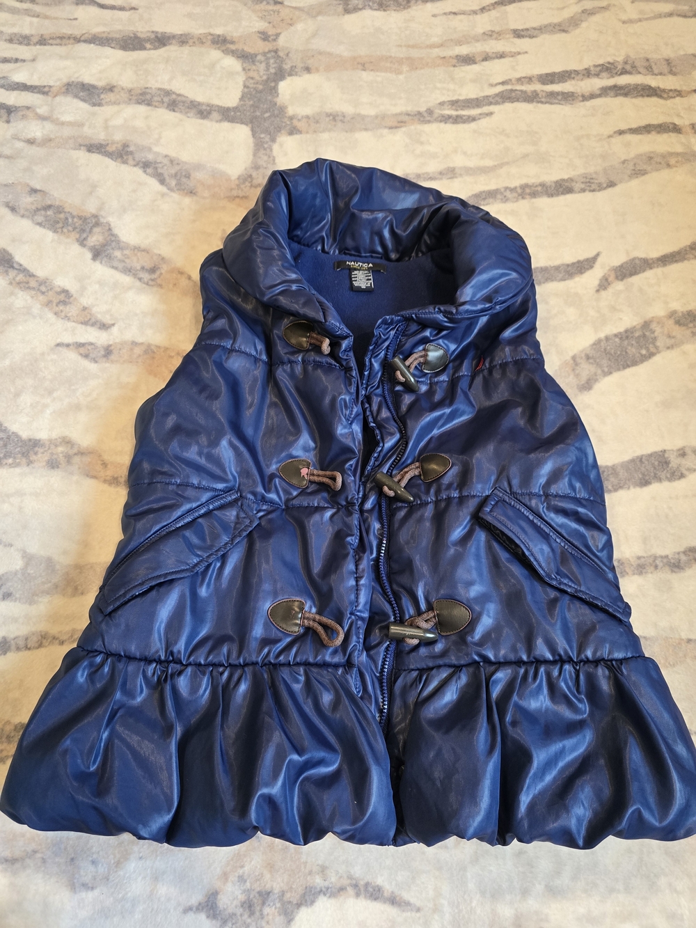 Nautica Girl's Navy Blue Quilted Puffer Vest with Ruffles At The Bottom